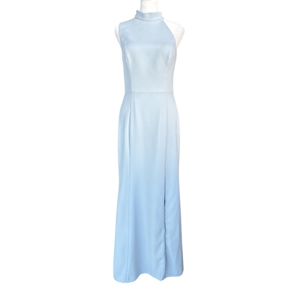 Amsale Asymmetrical Halter Neck Bridesmaid Gown Ice Blue 8